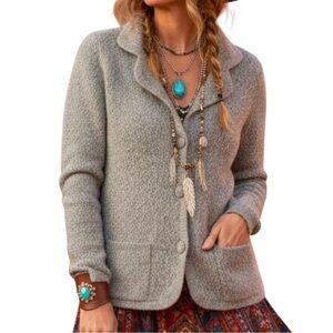 Peruvian Link Alpaca Collection Gray Boucle Button Front Cardigan Sweater Small